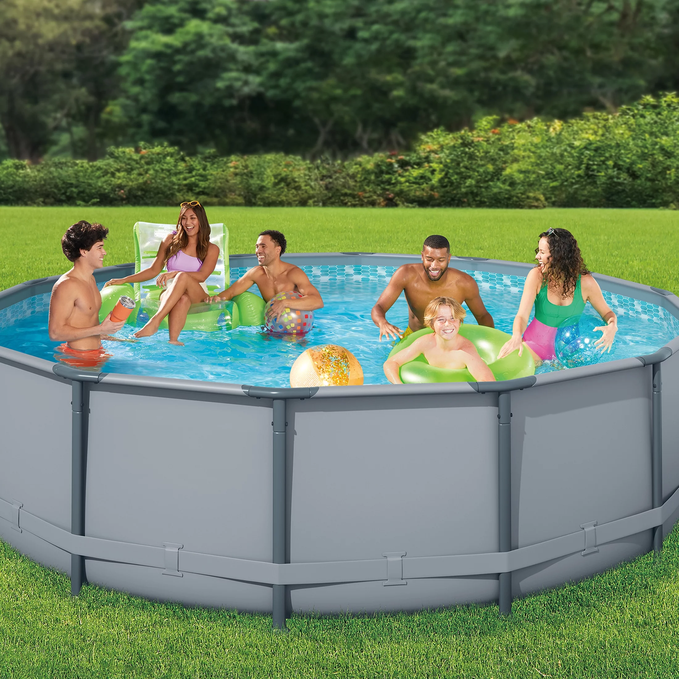 Funsicle 14 ft Oasis Round Above Ground Metal Frame Swimming Pool, Includes SkimmerPlus Pump, Age 6 & up
