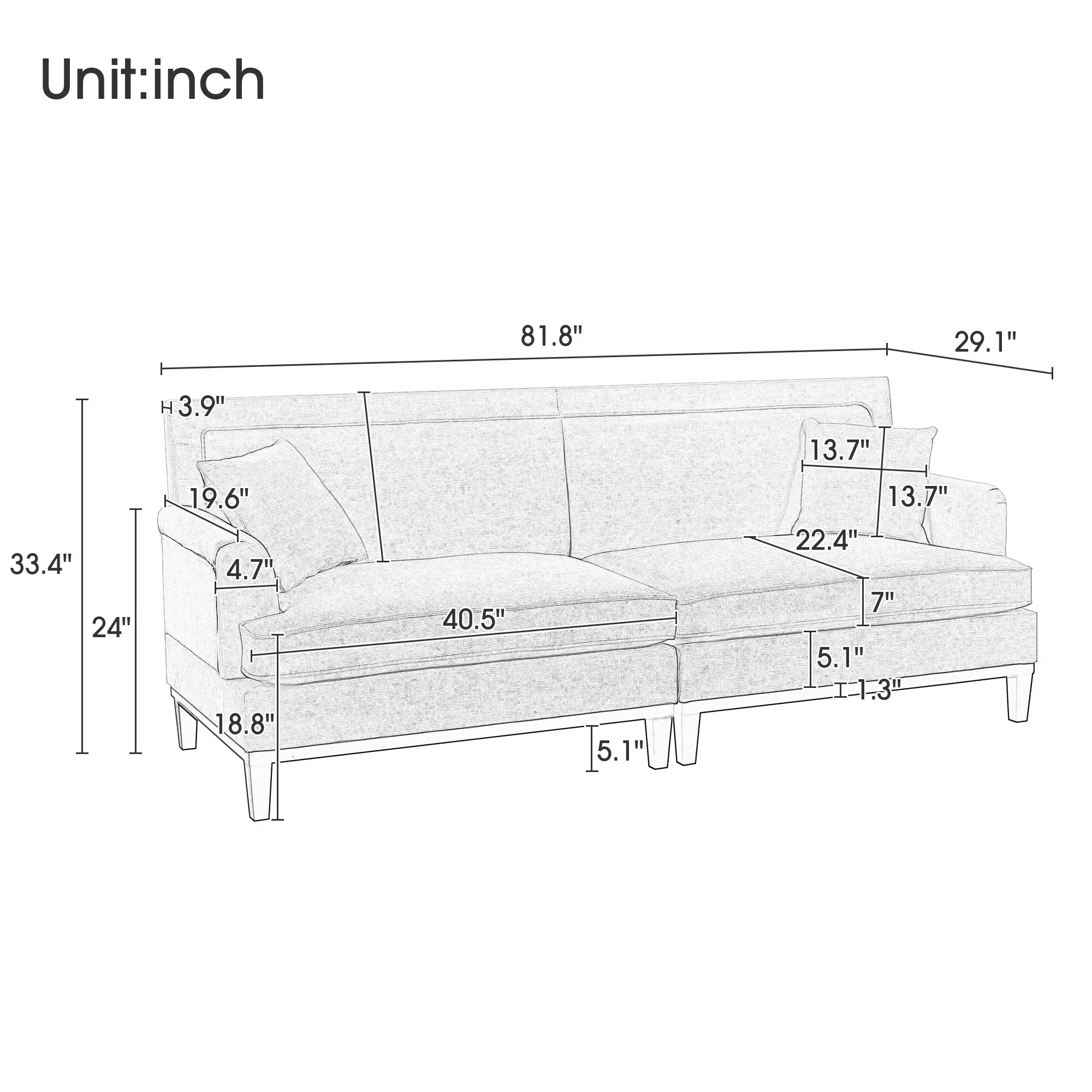 Country Grey Sleeper Loveseat w/ 2 Throw Pillows, Armrest Wrinkles Straight Row Couch, Recliner Sofa with Removable Cushions