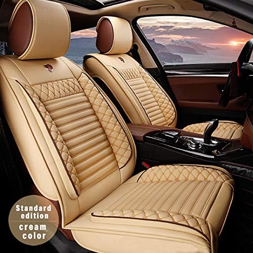 5pcs Car Seat Covers for Acura Most 5-Seats Universal Model，Classic Soft Comfortable Waterproof Full Set PU Leather Car Front/Rear Seat Pads(Beige)
