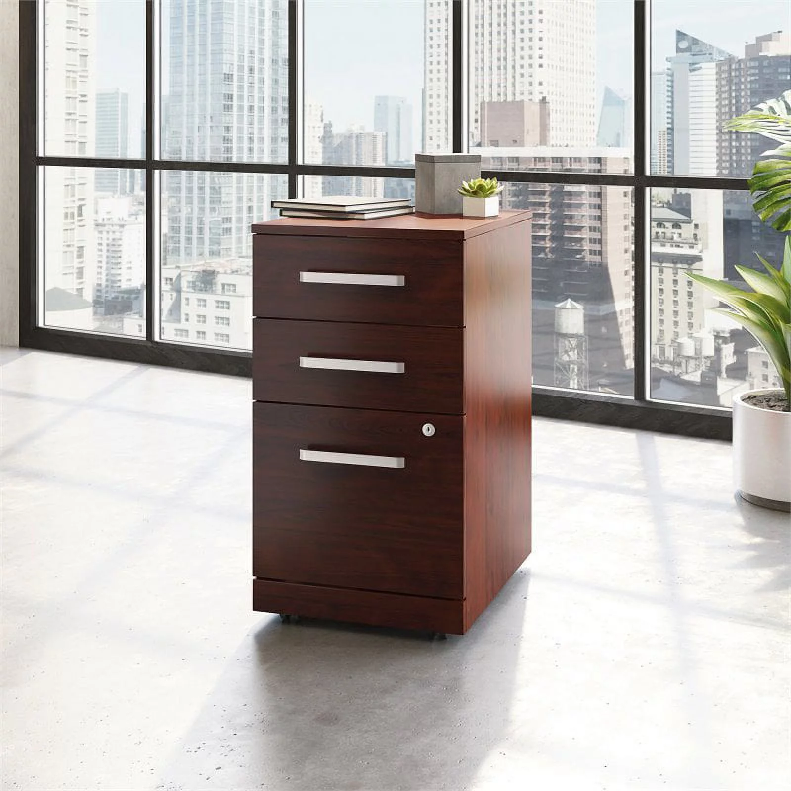 UrbanPro Engineered Wood 3-Drawer Mobile Filing Cabinet in Classic Cherry