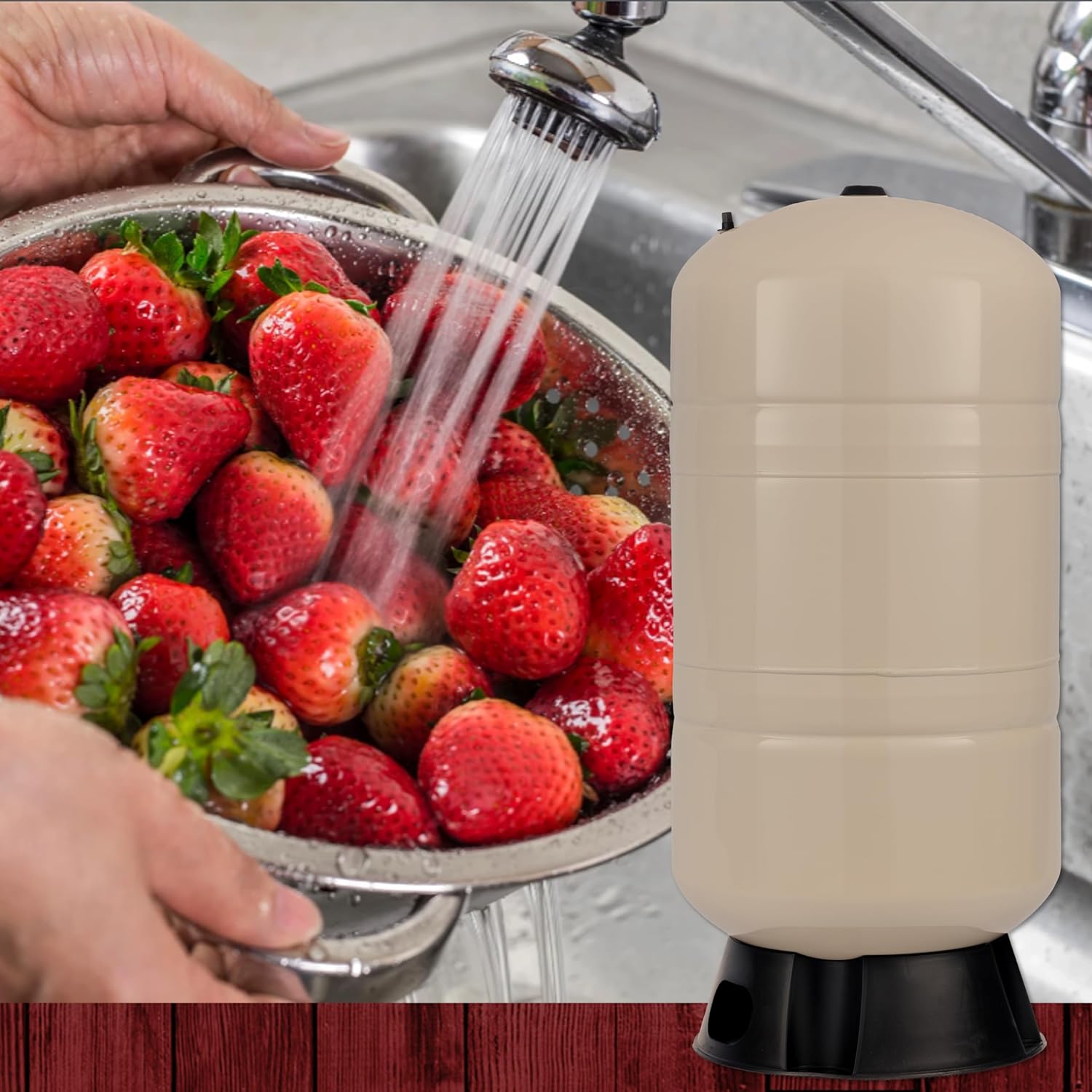 Red Lion RL34A 34-Gallon Vertical Pre-Charged Pressure Tank with Thermoplastic Base for Well Pumps, 1-Inch FNPT System Connection, Almond, 604683