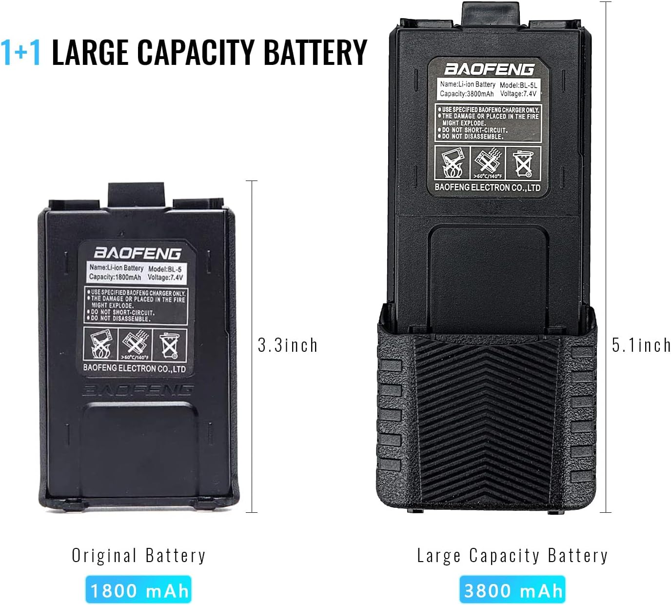 BaoFeng UV-5R 8 Watt High Power VHF UHF Dual Band Two Way Radio Tri-Power 8/4/1W Portable Radio with one More 3800mAh Battery,Speaker, Antenna, USB Program Cable and Earpiece