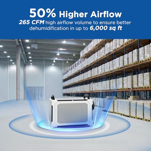145 Pint Commercial Dehumidifier with Drain Hose for Crawl Spaces, Basements, Industry Water Damage Unit, Large Capacity, Compact, Portable, Auto Defrost, Memory Starting