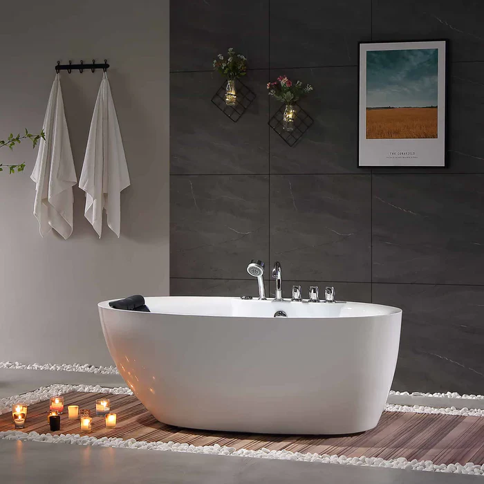 Empava 71 Freestanding Oval Whirlpool Bathtub with Faucet, EMPV-71AIS14