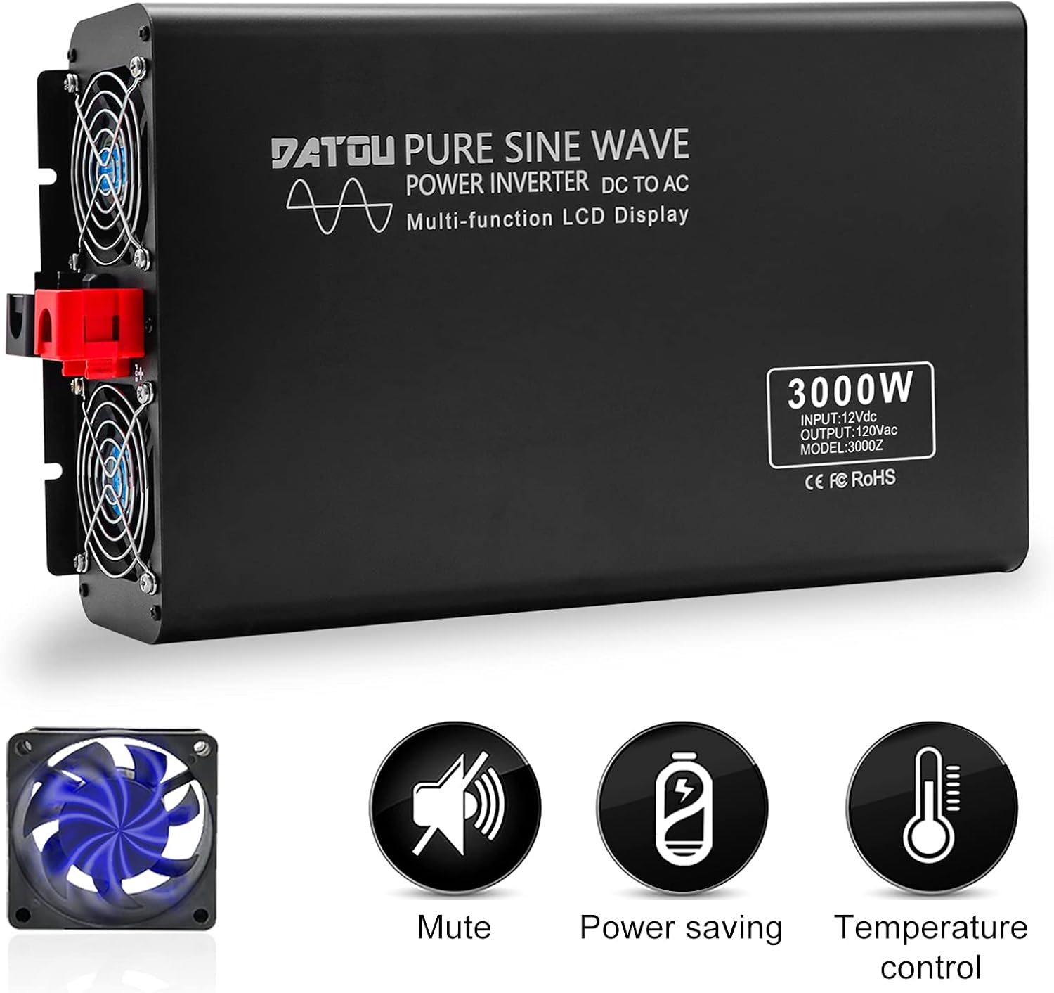 Pure Sine Wave Inverter 2000W Peak 4000W Power Inverter DC 12V to AC 110V 120V with 2 AC Outlets LCD Display for Home Solar System Car Truck RV Professional-Grade Voltage Converter Sine Wave Inverter