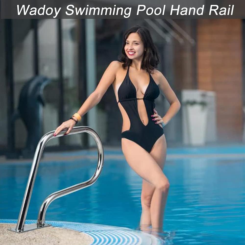 Swimming Pool Hand Rail for Inground Swimming Pools Easy Mount Hand Grab Rail, Stainless Steel Swimming Pool Stair Rail w/Base Plate 30.5×22.5 Swimming Pool Rails