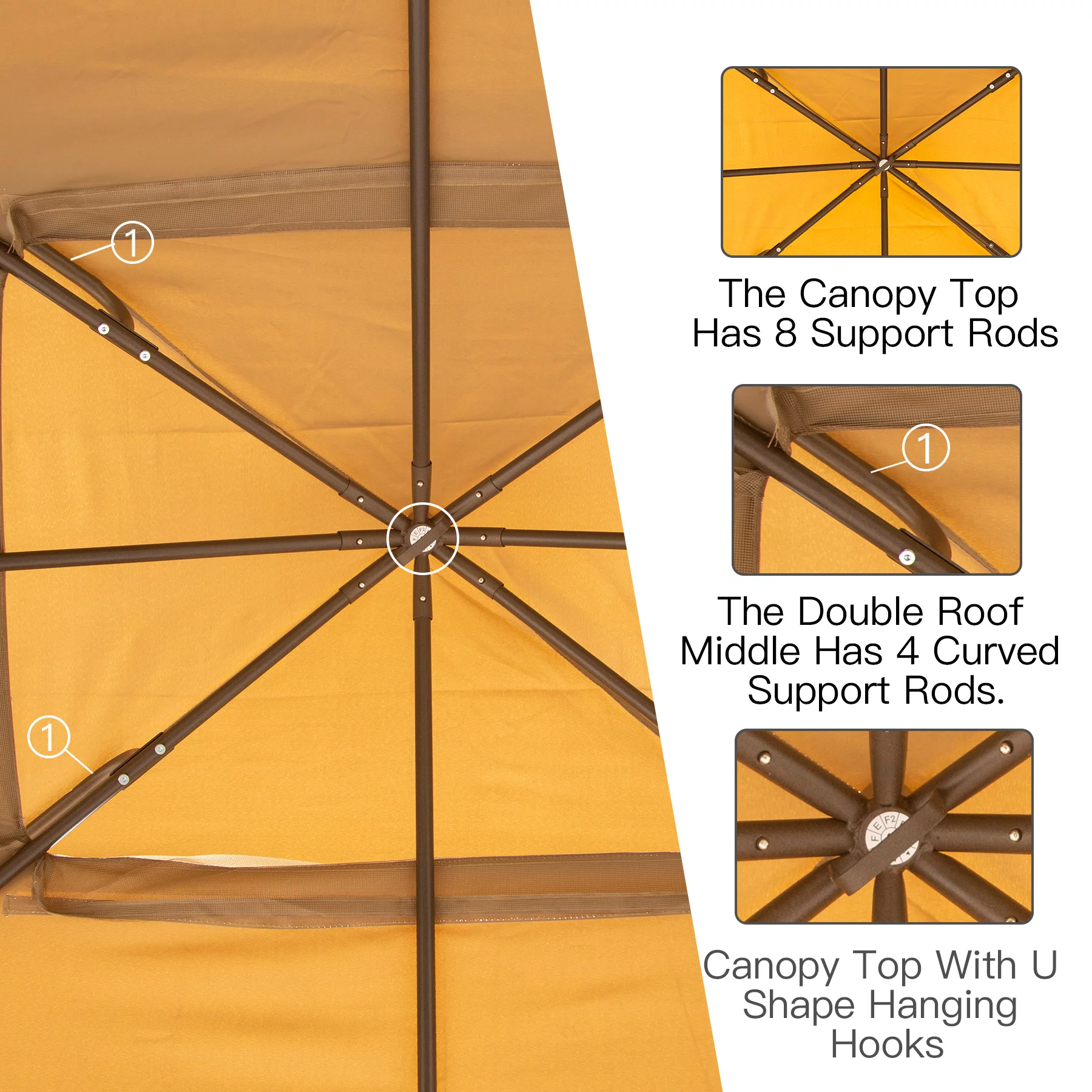 Domi Outdoor Living 10'x13'Patio Gazebo Outdoor Ventilation Double Roof Gazebo with Mosquito Netting for Patio,Lawn and Garden, Brown