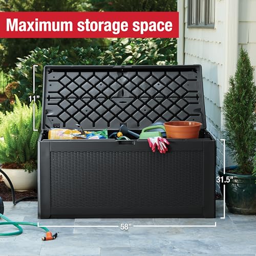 Rubbermaid Extra Large Resin Outdoor Storage Deck Box (134 Gal), Weather Resistant, Gray, Deck Organization for Home/Backyard/Pool Chemicals/Toys/Garden Tools/Porch/Patio Cushions
