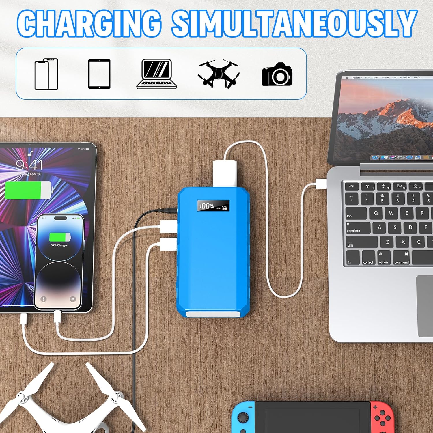 Portable Power Bank with AC Outlet 65W 110V External Battery Pack, 24000mAh Portable Laptop Charger with 40W Foldable Solar Panel Power Supply for Outdoor Camping Home Use Traveling RV Trip Off Grid