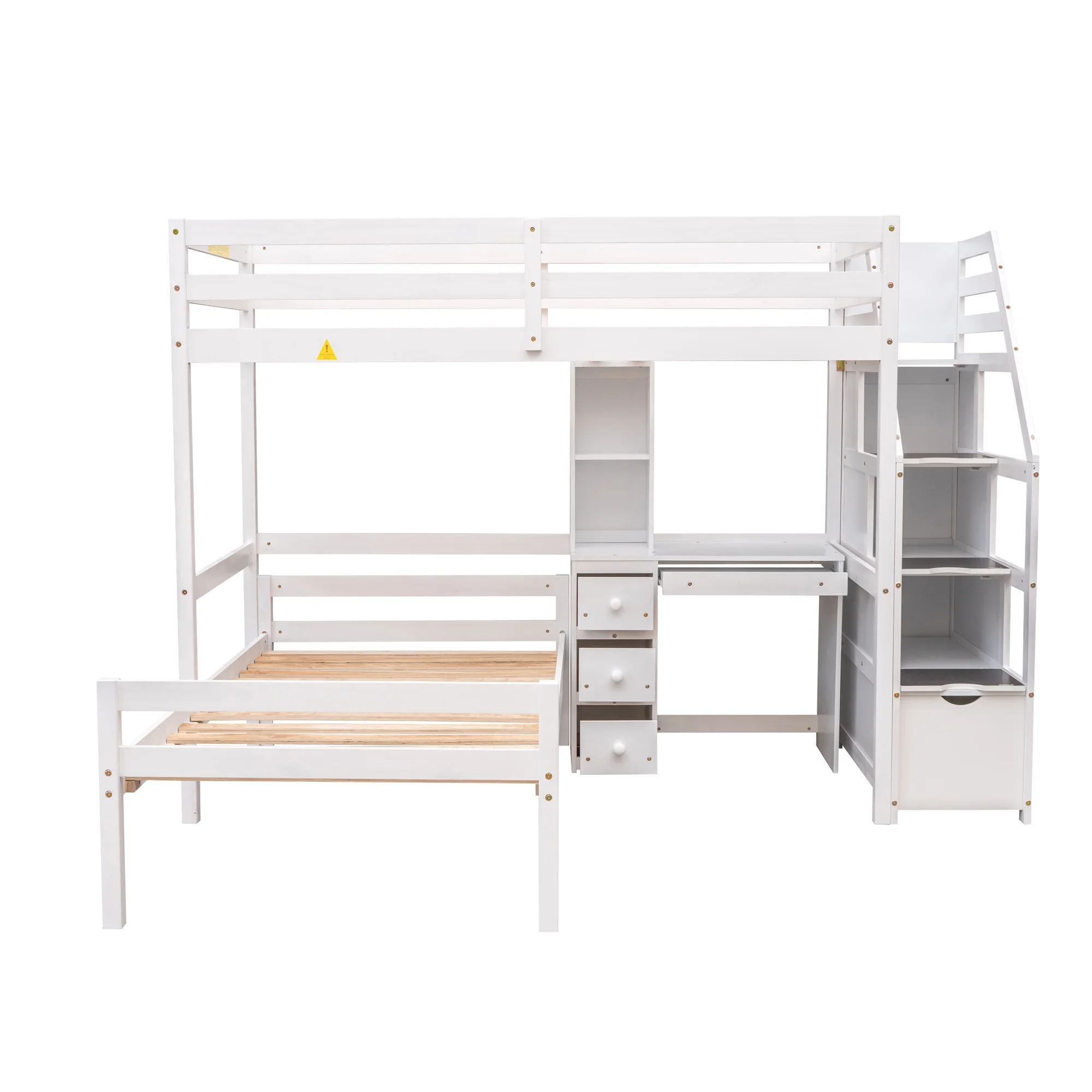 Euroco Wood Twin Bunk Loft Bed with Desk, Drawers and Shelf for Kids, White