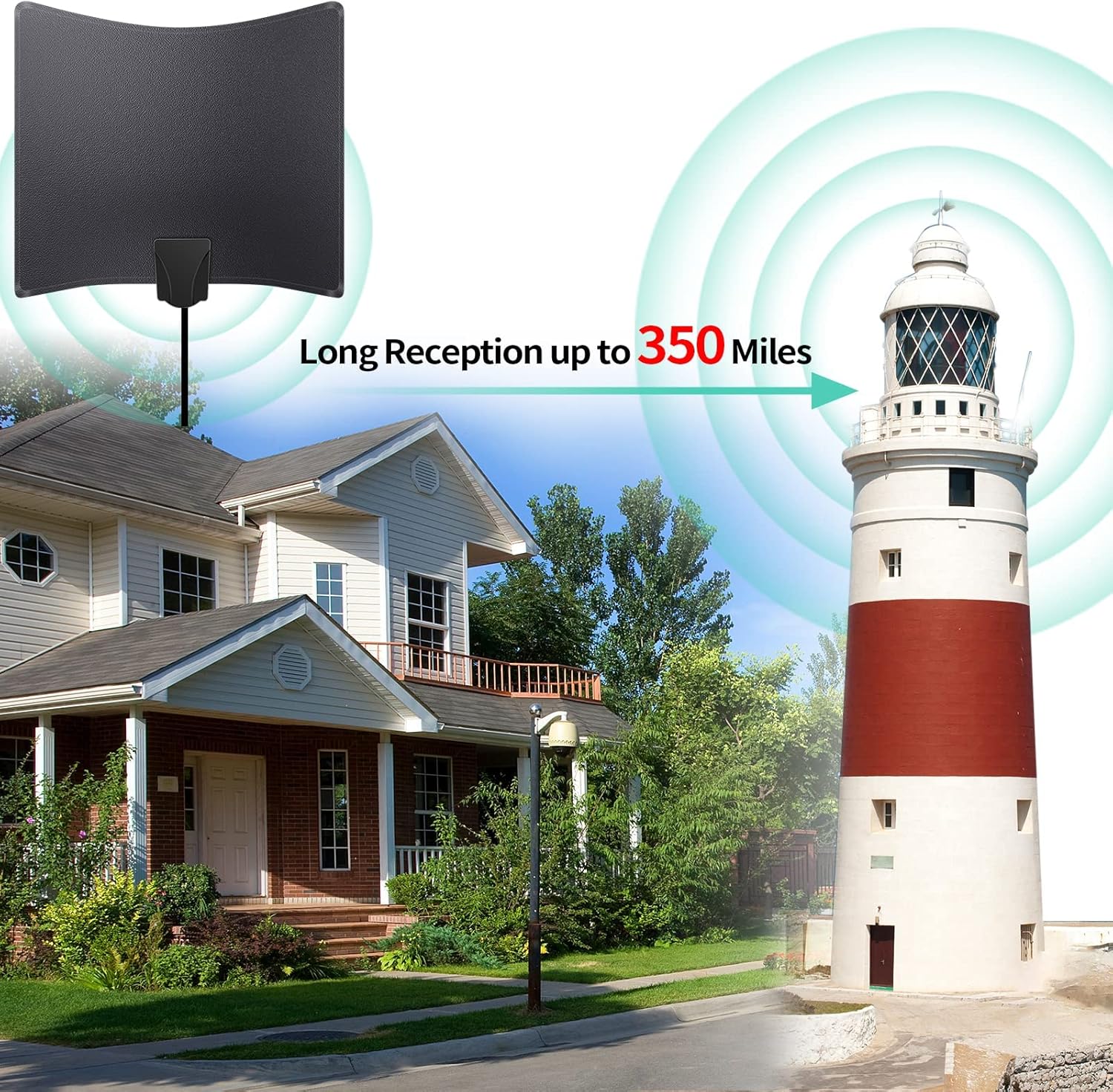 TV Antenna - Amplified HD Digital TV Antenna 350+ Miles Long Range - Portable Indoor/Outdoor Antenna Support 360&deg; Signal 4K 1080p Fire tv Stick-All Smart/Old TVs-18ft Coax Cable