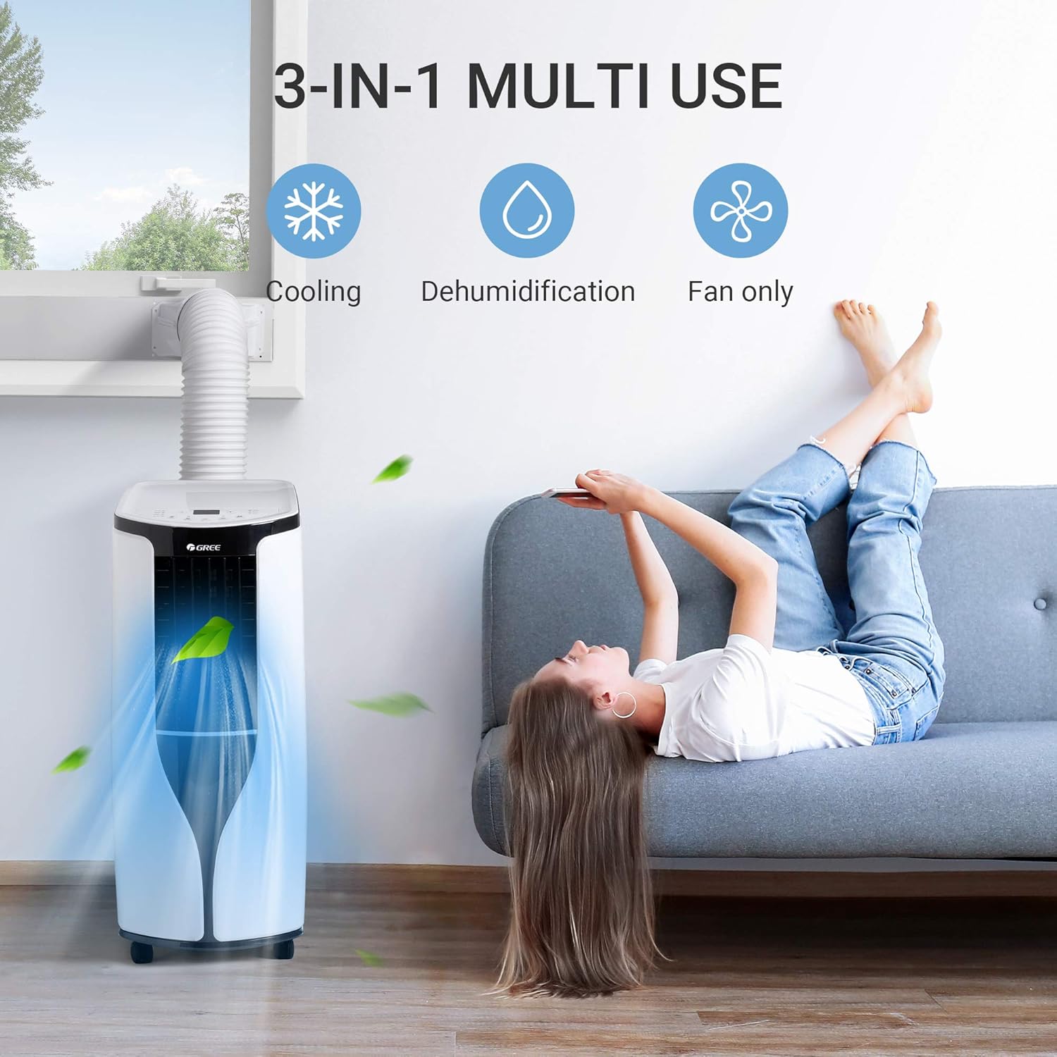 Gree Portable Air Conditioner 10,000 BTU (6000 BTU SACC standard) with Remote Control, 3 in 1 Portable Air Conditioner with Cooling, Dehumidification, Fan Functions, Quiet Portable AC for Rooms up to 250 Sq.ft