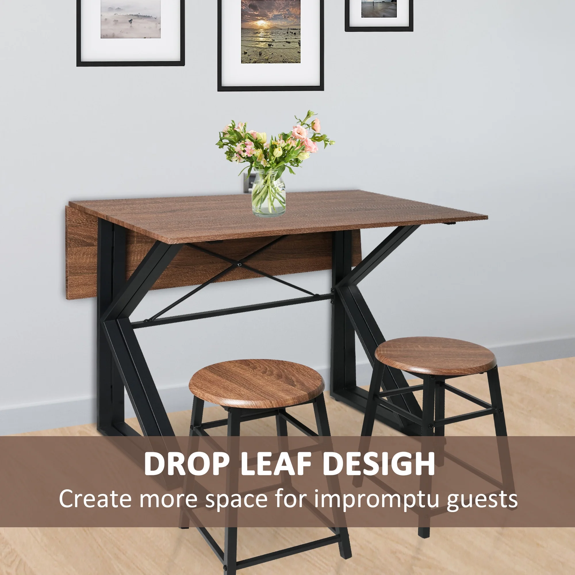 Folding Dining Table Set for 2 Chairs, Mid-Century Bar Table with Small Spaces Compact Design Farmhouse Classic Modern Rustic Style