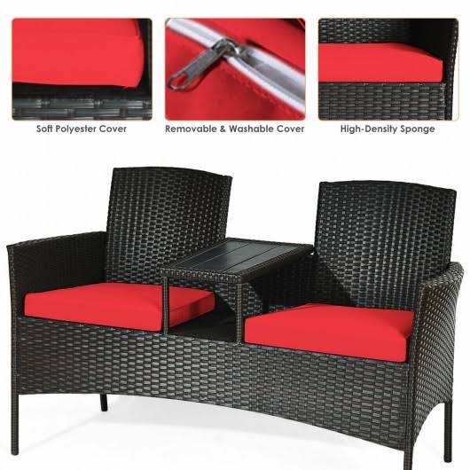 Patio Rattan Conversation Set -Red