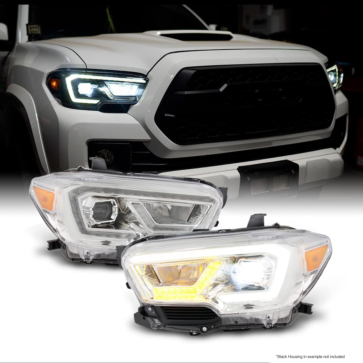 AKKON - [Full LED] For 2016-2021 Toyota Tacoma TRD/Limited LED Sequential Retrofit Projector Black Headlights Assemblies