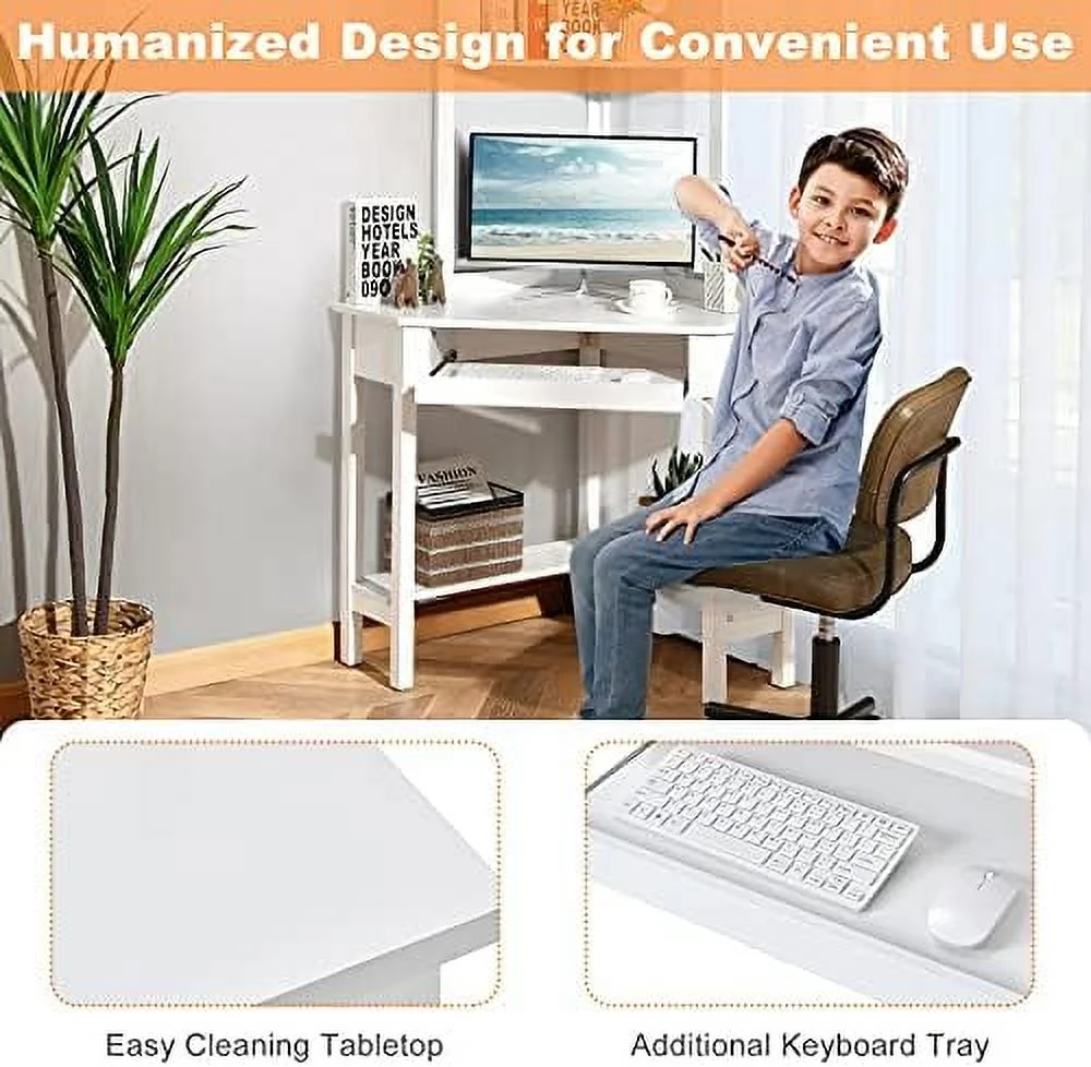 HOOMHIBIU Corner Desk with Hutch  Desk with Shelves with Keyboard Tray; Bookshelves for Small Space  Space Saving Corner Writing Desk with  Shelves for Bedroom(White)