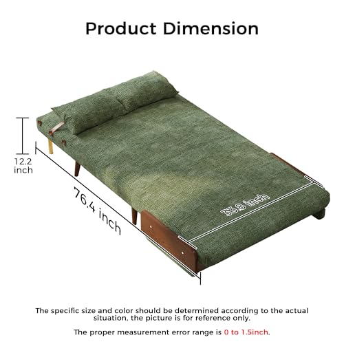 3-in-1 Convertible Chair Bed Sleeper for Adults, Linen Convertable Sleeper Chair with Wooden Arms & Pillows, Foldable Single Futon Sofa Bed (Mid Century with Walnut Arm, 36.6" Wide)