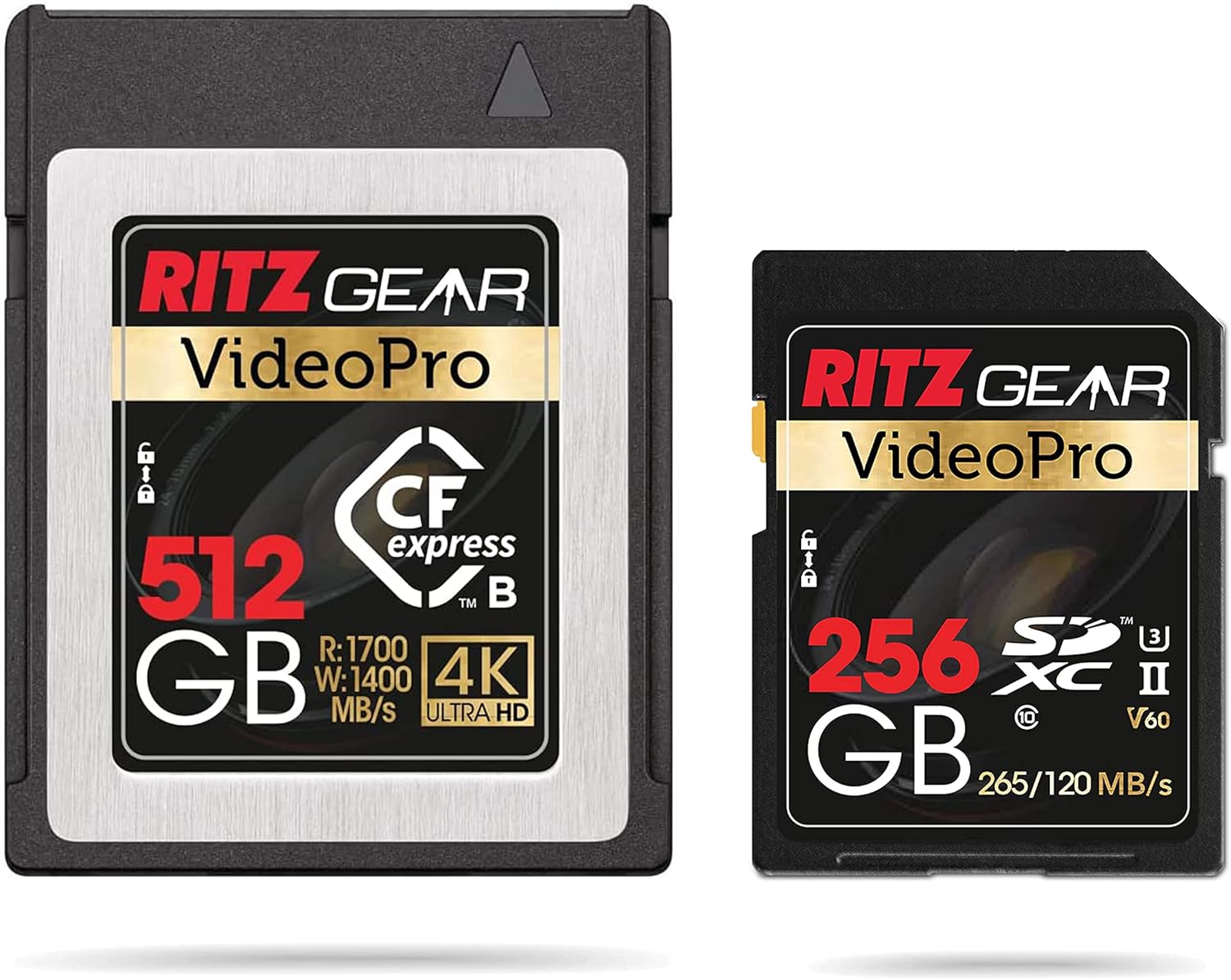 Video Pro CFExpress Type B 256GB Card (1700/1100 R/W) Plus SD Card UHS-II 256GB SDXC Memory Card U3 V60 (R 265mb/s 120mb/s Write)