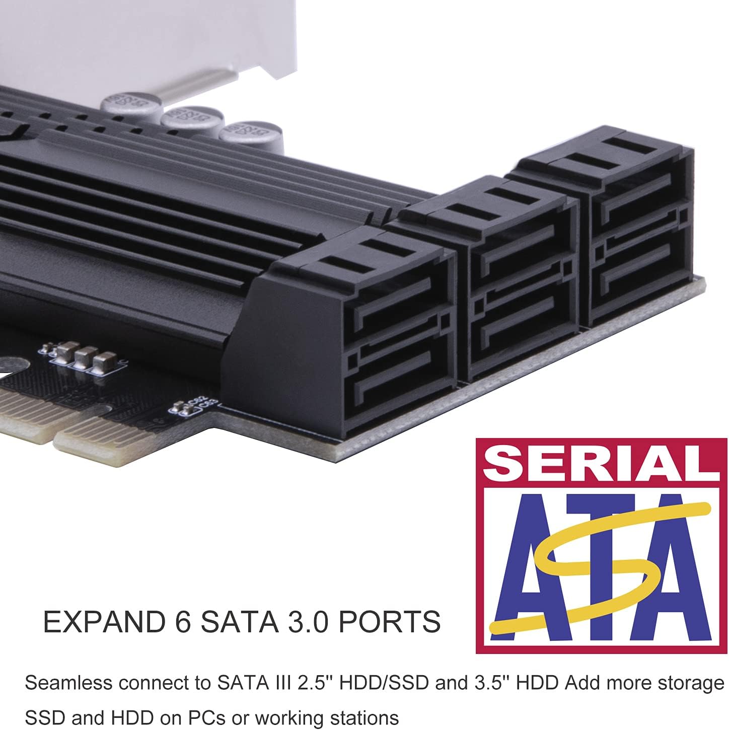 Mailiya SATA Card, 6 Ports PCIe SATA 3.0 6Gbps Expansion Controller Card with 6 SATA Cables and Heatsink, None Raid, Support 6 SATA 3.0 Devices