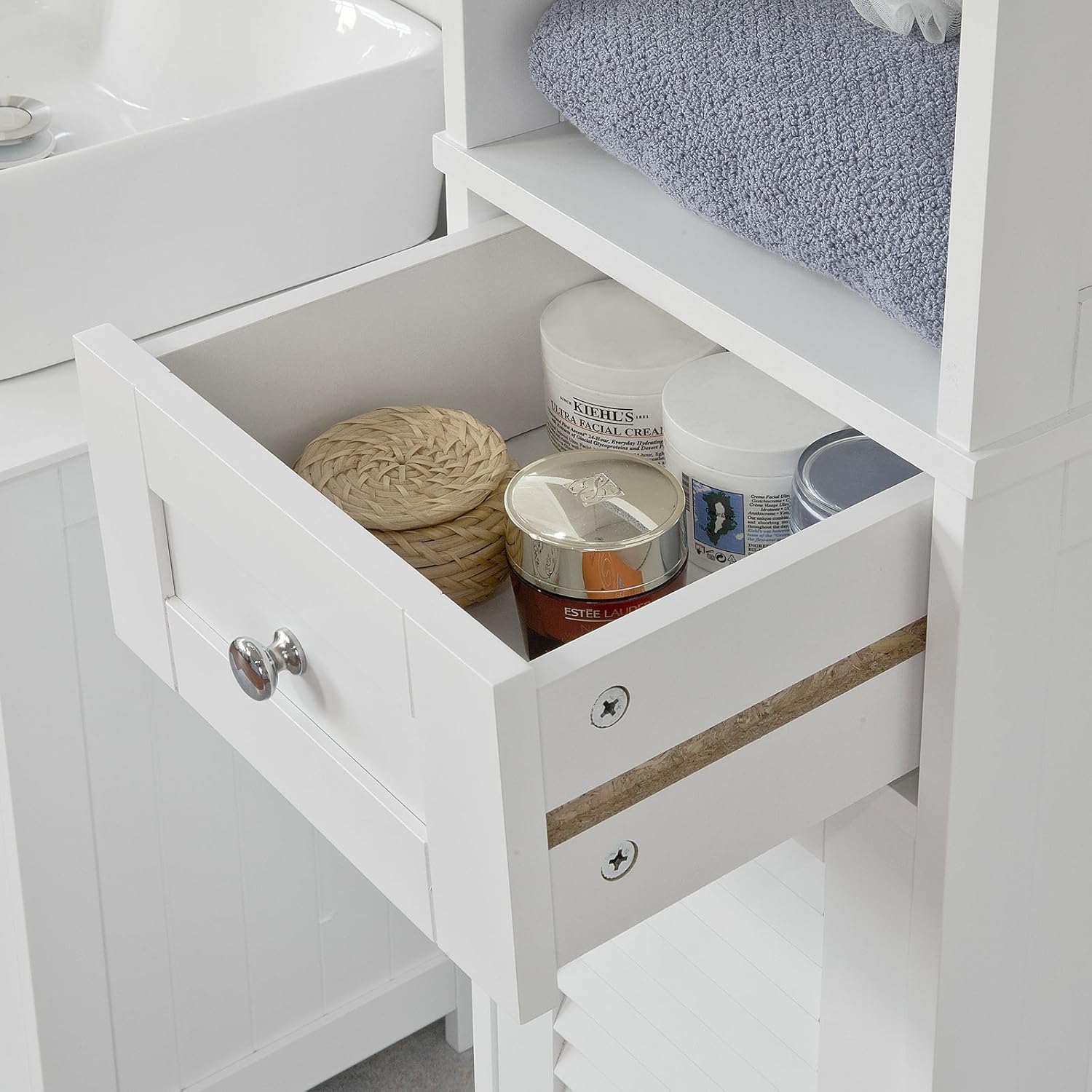 Haotian White Floor Standing Tall Bathroom Storage Cabinet with Shelves and Drawers,Linen Tower Bath Cabinet, Cabinet with Shelf,FRG236-W