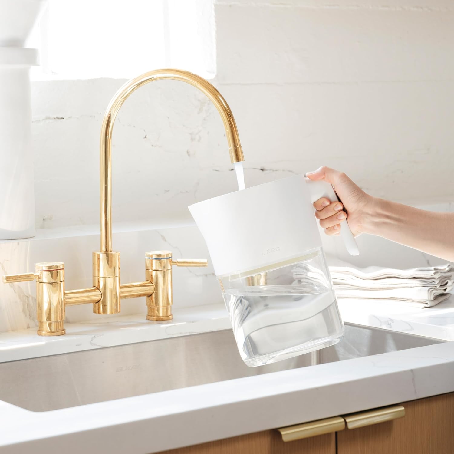 LARQ Hydrated AF Set - 8-Cup Water Filter Pitcher, Pure White + 4 Advanced Filters