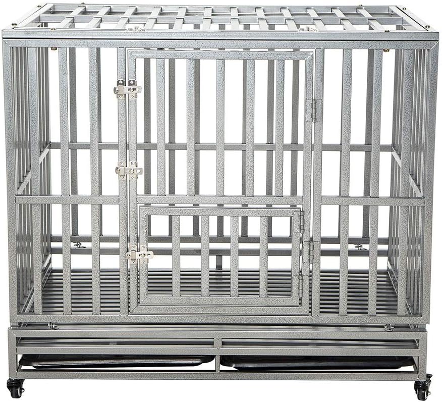 LUCKUP Heavy Duty Dog Cage Metal Kennel and Crate for Medium and Large Dogs, Pet Playpen with Four Wheels,Easy to Install,38 inch,Silver …