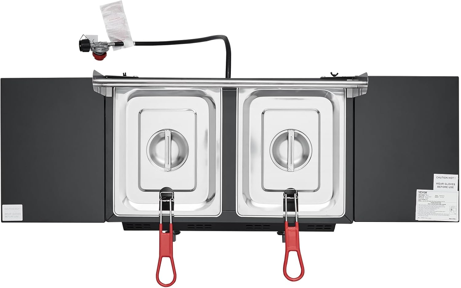 VEVOR Outdoor Propane Deep Fryer, Double Burners Commercial Fryer, 16 Qt Stainless Steel Cooker with Removable Baskets & Lids & Tanks, Oil Fryer Cart with Thermometer & Regulator, For Outdoor Cooking