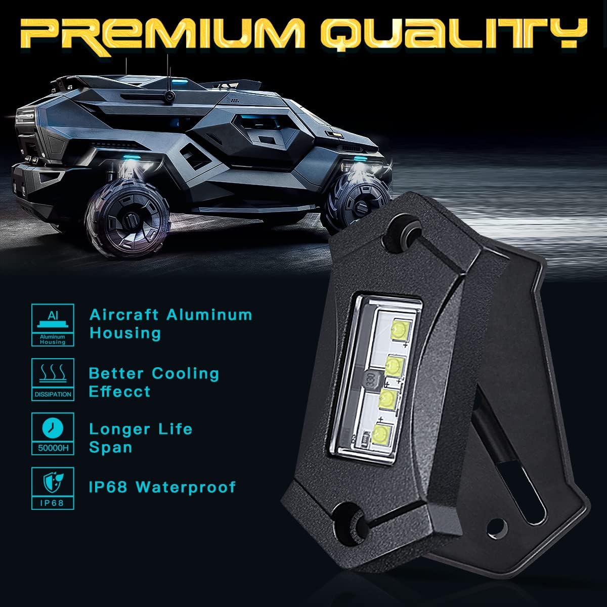 LEDKITO R3 White LED Rock Lights 12PCS for Trucks Je-ep Off Road RZR Boat Car SUV ATV UTV Super Bright Under glow Pure White Lights Trail Trai Rig Lights High Power Waterproof Shockproof(12 Pods)