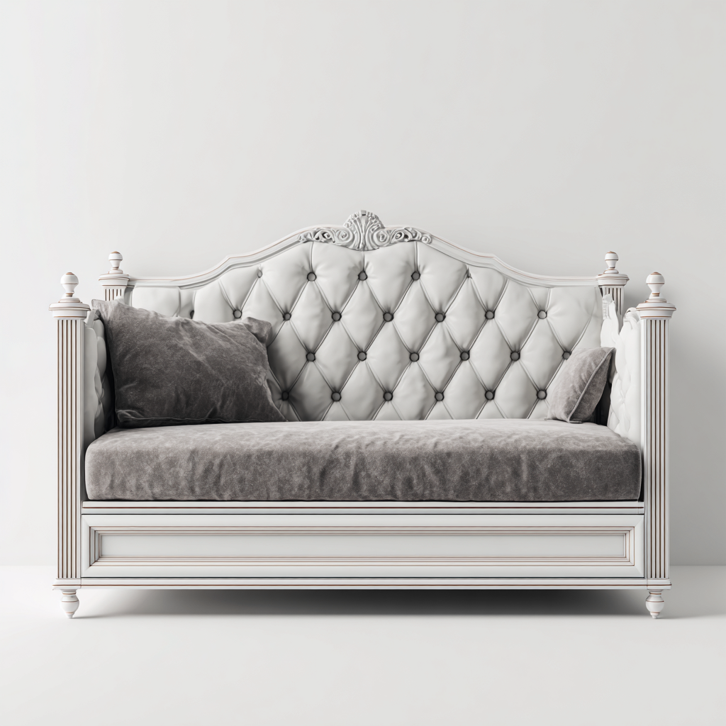 Sofá cama cuero madera 200x90x120 cm blanco diseño clásico-Javoraiahouse