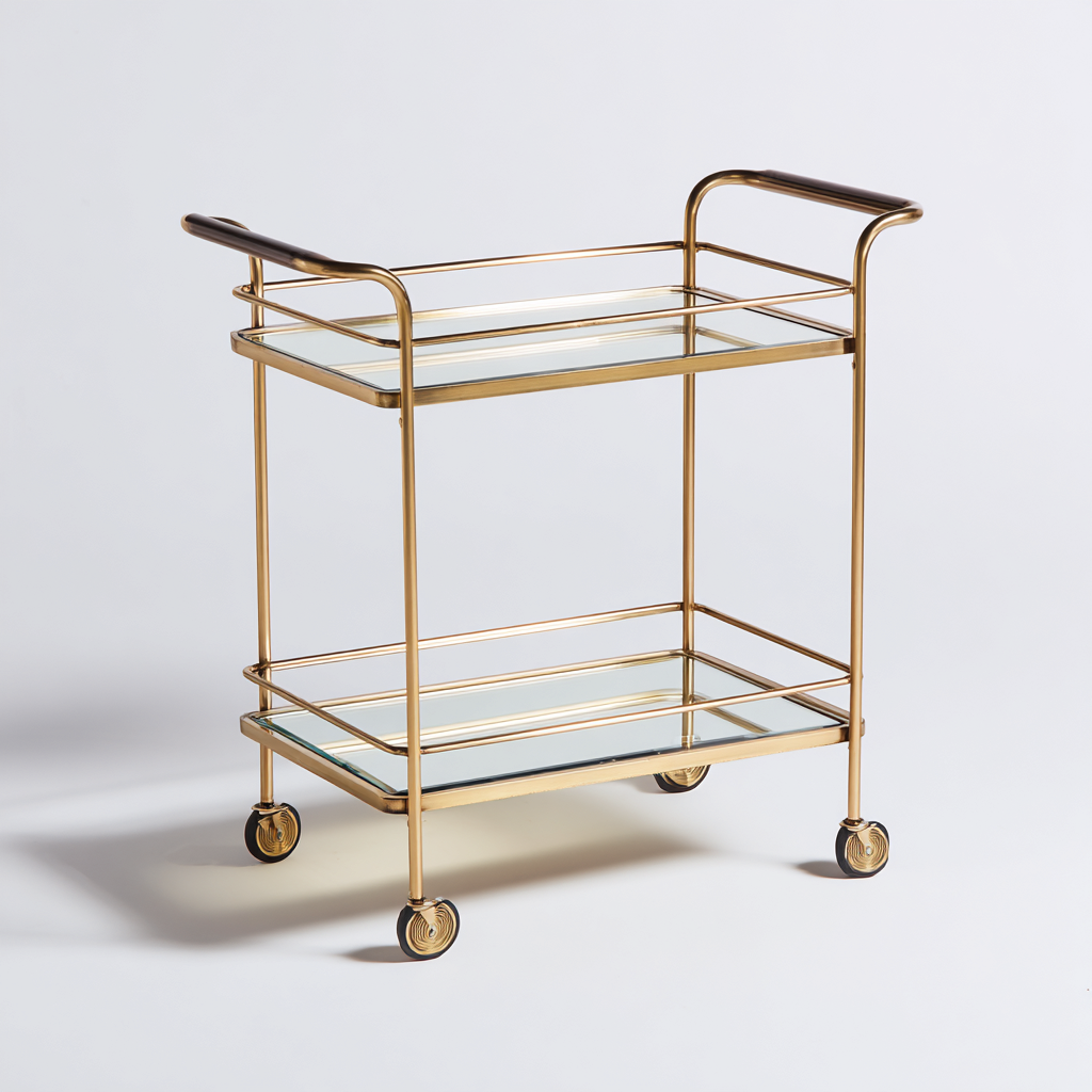 Carrito de cocina metálico con estantes de vidrio 80x48x36 cm - dorado-transparente - diseño elegante-Javoraiahouse
