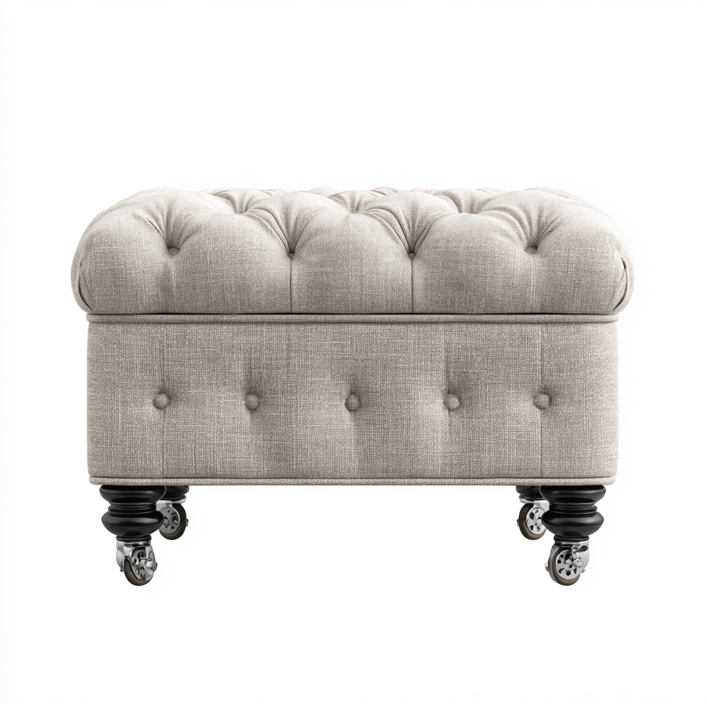 Reposapiés tapizado 55x55x45 cm - gris claro - diseño clásico-Javoraiahouse