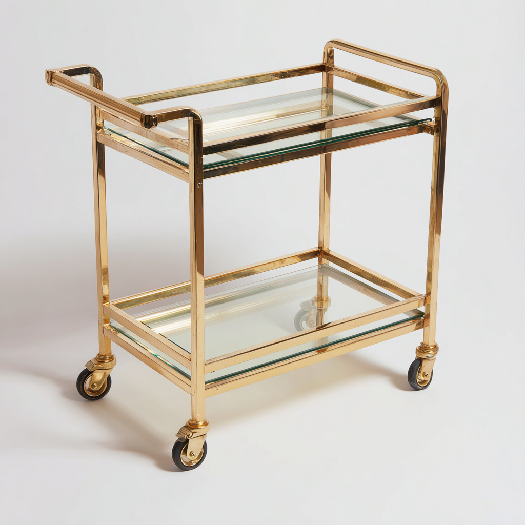 Carrito de cocina metal-vidrio 72x42x85 cm dorado-transparente diseño elegante-Javoraiahouse