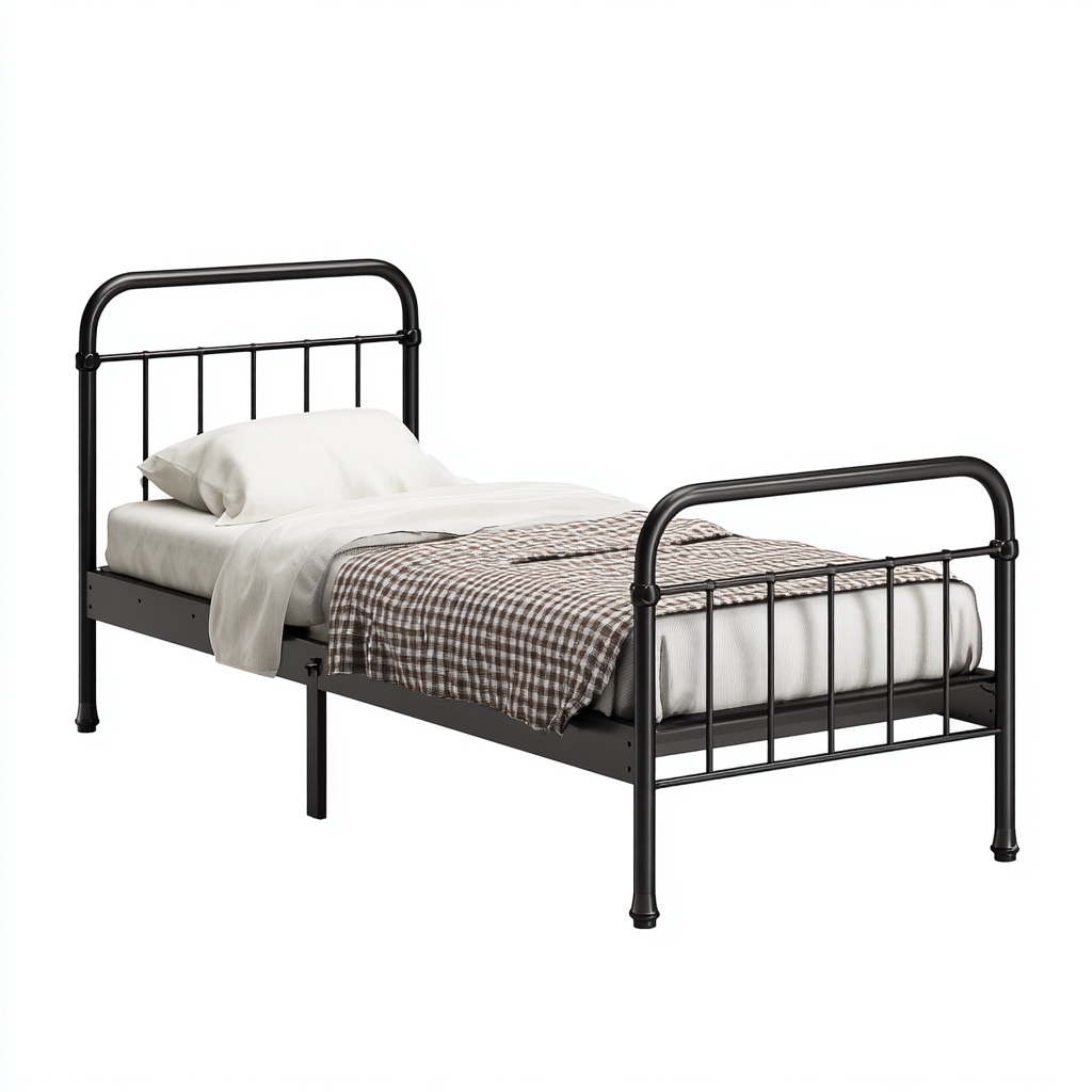 Camas individuales de estructura metálica 205x100x95 cm - negro - diseño clásico con cabecero y piecero curvados-Javoraiahouse