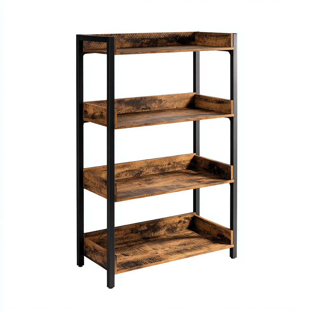 Estanterías madera metal 66x32x148 cm marrón-negro - para salón - diseño industrial-Javoraiahouse