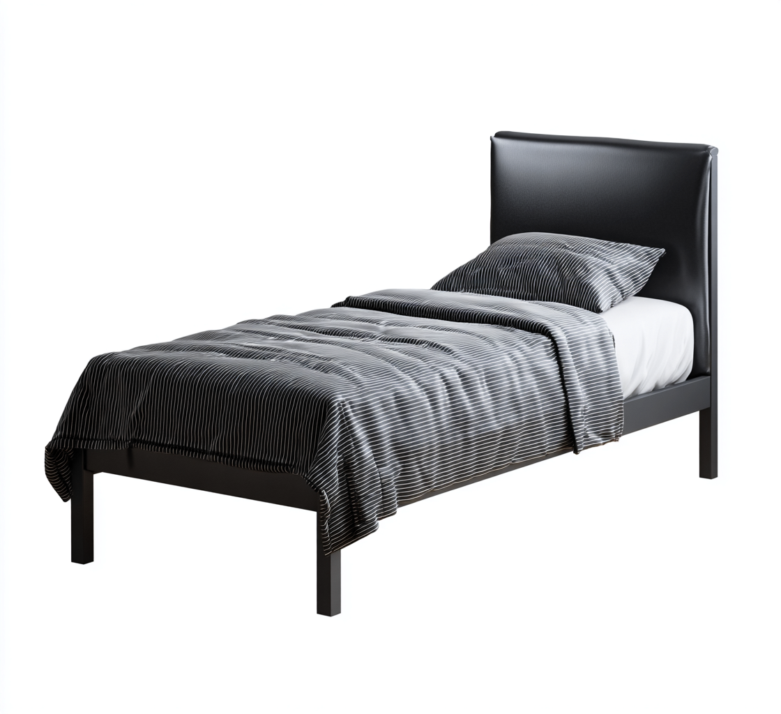 Cama individual metal-piel sintética 200x100x95 cm negro diseño moderno-Javoraiahouse