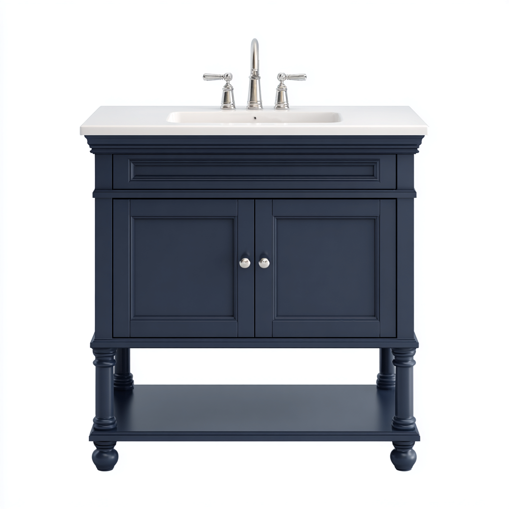 Mueble de baño con lavabo cerámica y madera 90x48x88 cm - blanco-azul oscuro - diseño clásico-Javoraiahouse