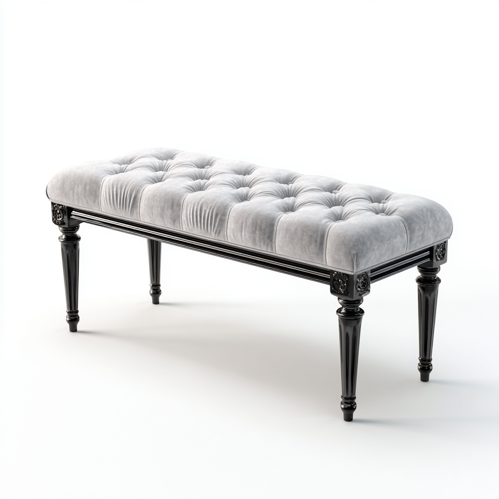 Banco de dormitorio terciopelo acolchado 110x40x48 cm gris-negro - diseño clásico para dormitorio-Javoraiahouse