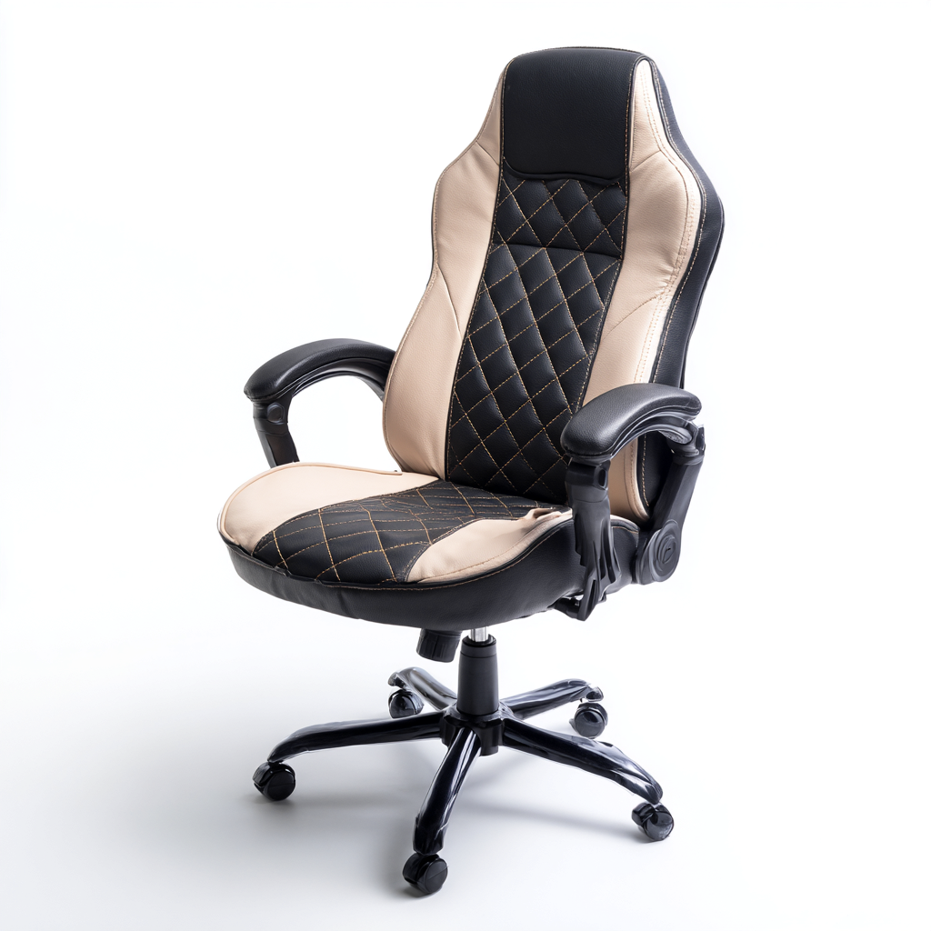 Sillas de oficina ergonómica 68x65x118 cm - negro-beige - diseño acolchado cómodo-Javoraiahouse