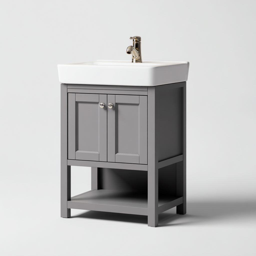 Muebles de baño con lavabo 65x45x85 cm - gris-blanco - diseño clásico compacto-Javoraiahouse