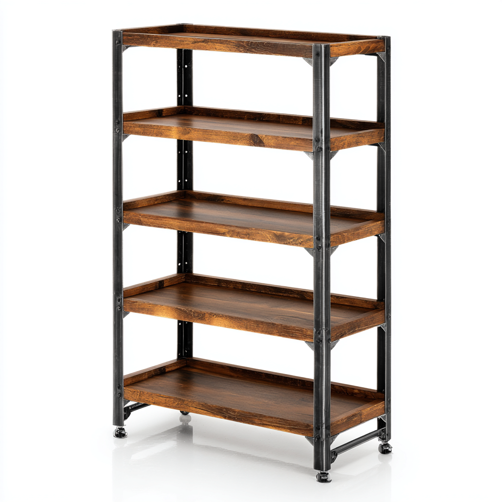 Estantería de madera y metal 80x32x145 cm - color nogal-negro - diseño industrial-Javoraiahouse