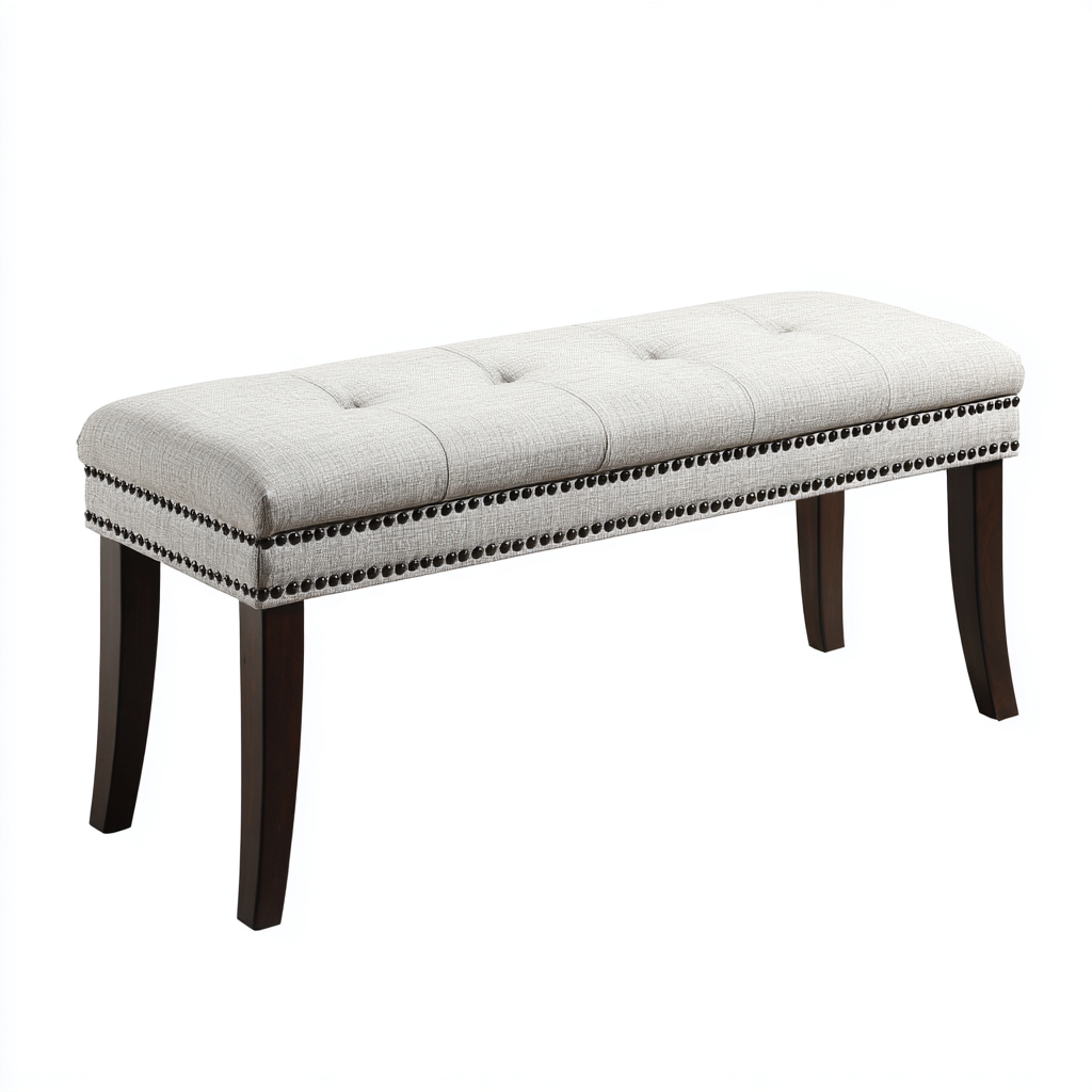 Banco de dormitorio tela acolchado 105x40x48 cm beige-madera oscura - diseño clásico para dormitorio-Javoraiahouse