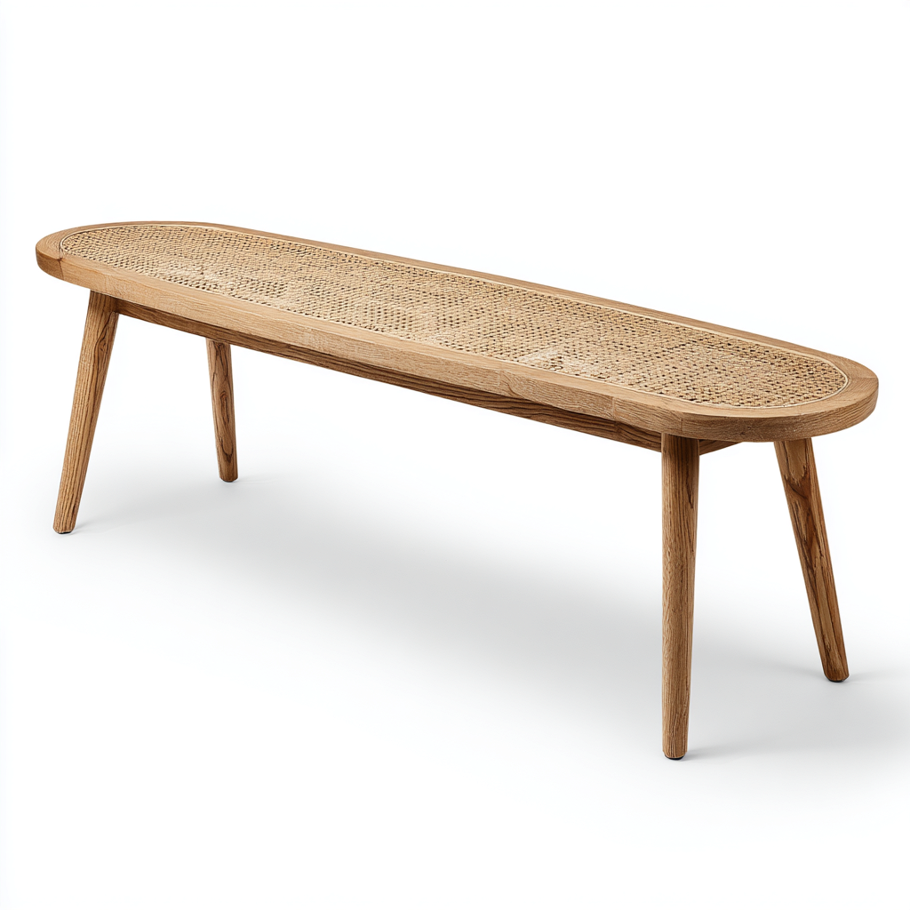 Bancos de dormitorio madera y ratán 110x32x45 cm - natural - diseño minimalista-Javoraiahouse
