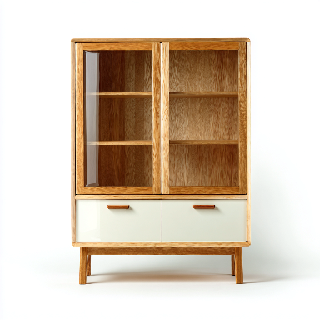 Armario de cocina 85x40x150 cm - madera-blanco - diseño moderno con vitrina-Javoraiahouse