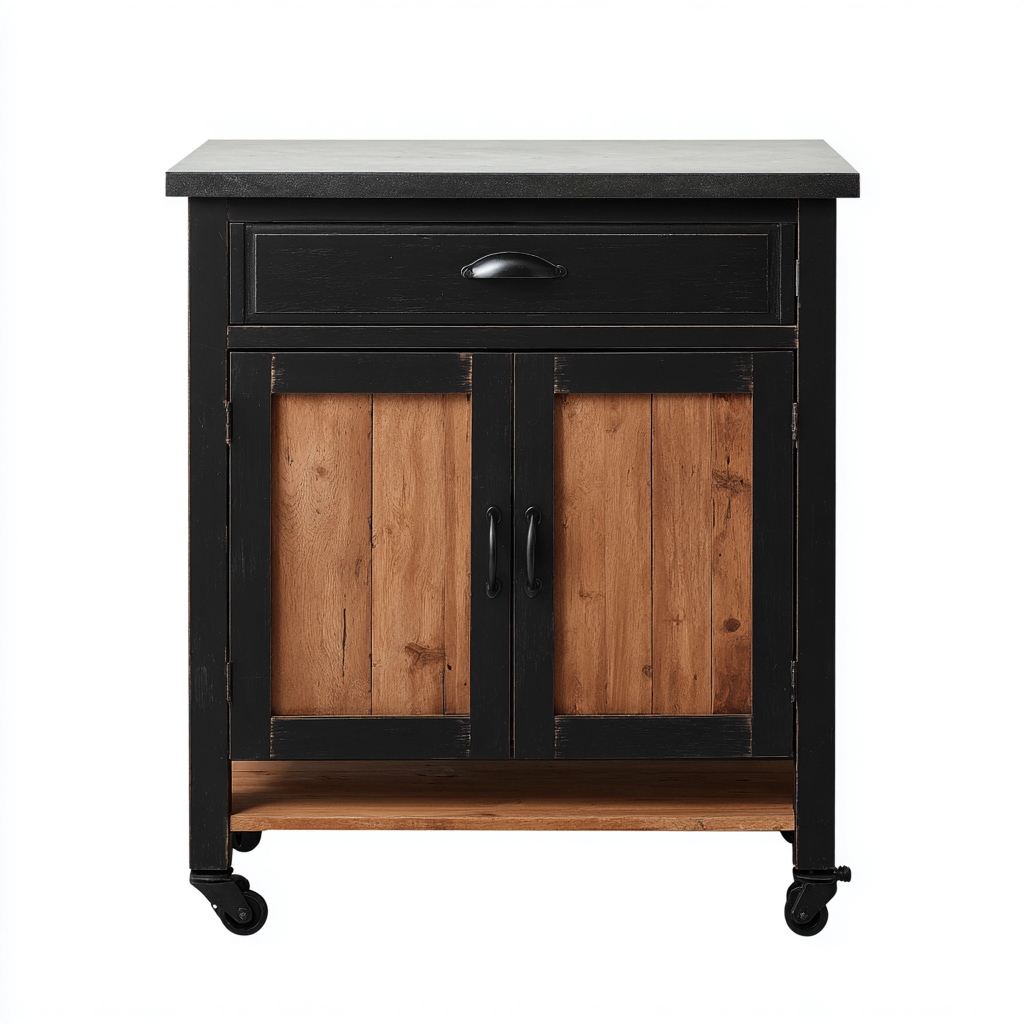 Isla de cocina madera y tablero de madera 85x55x90 cm - negro-madera - diseño rústico-Javoraiahouse