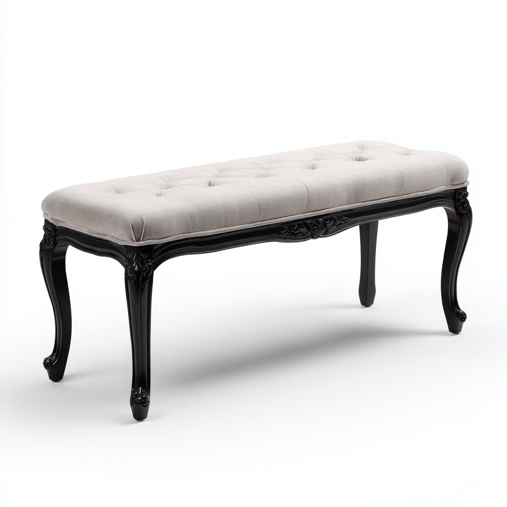 Banco de dormitorio terciopelo-madera 115x42x48 cm beige diseño clásico-Javoraiahouse
