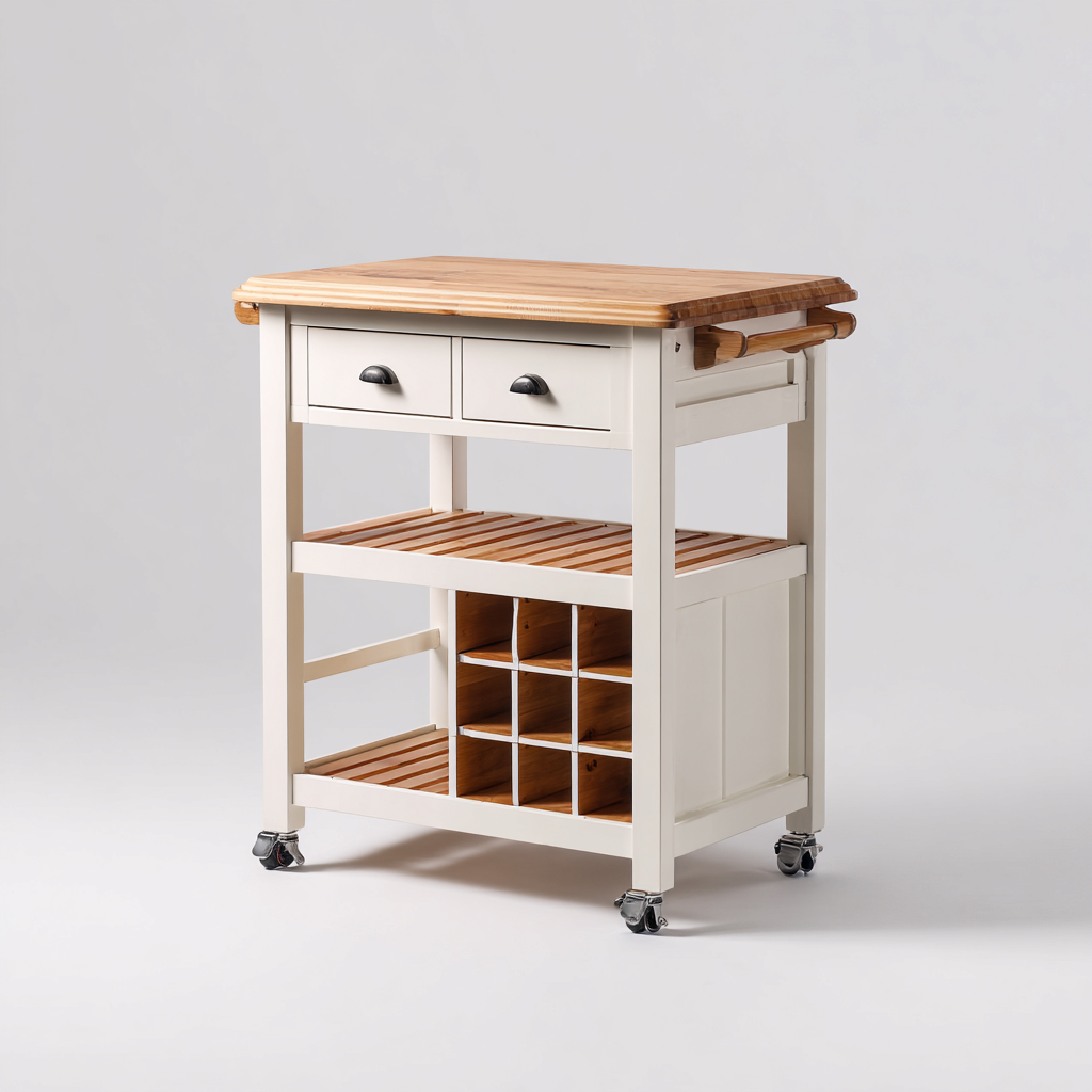 Isla de cocina madera 108x55x90 cm blanco-madera - para cocina - diseño funcional-Javoraiahouse