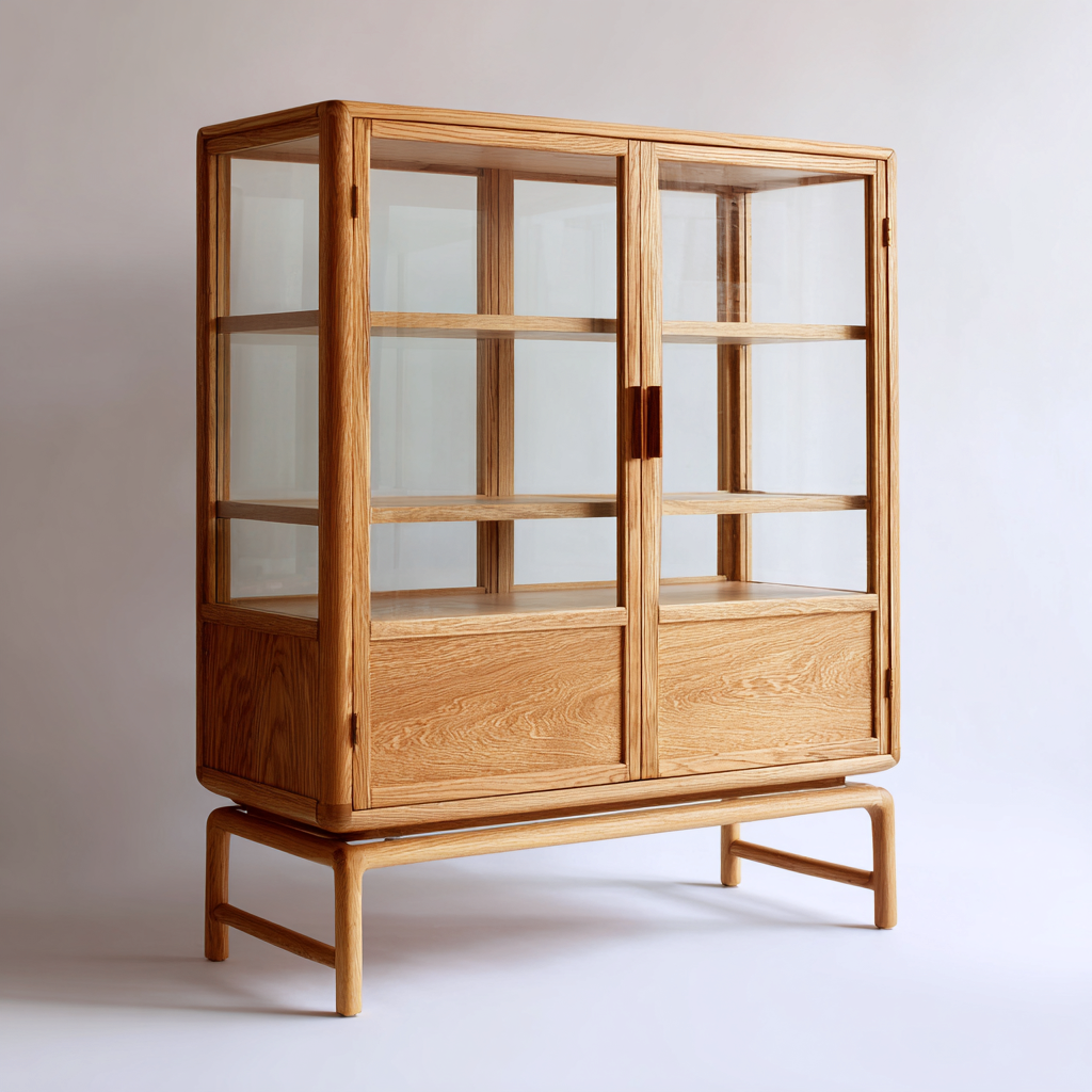 Estantería madera vidrio 90x40x160 cm - marrón claro - diseño contemporáneo-Javoraiahouse