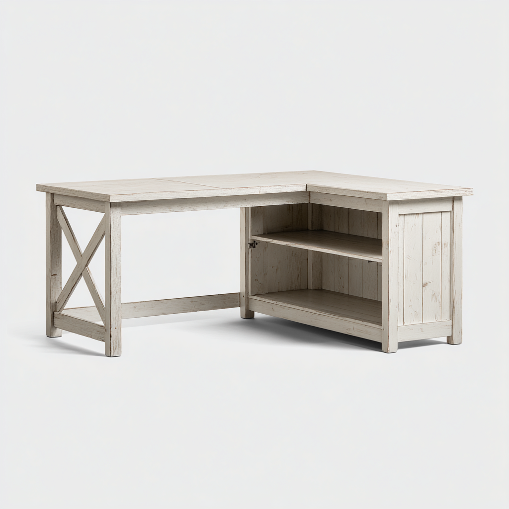 Mesas de oficina 150x150x76 cm - madera color blanco envejecido - diseño en L-Javoraiahouse