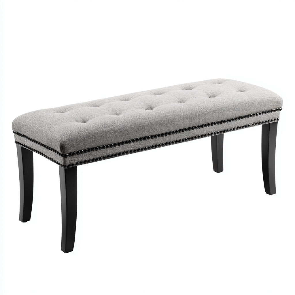 Banco de dormitorio tela-madera 118x40x47 cm gris diseño clásico-Javoraiahouse