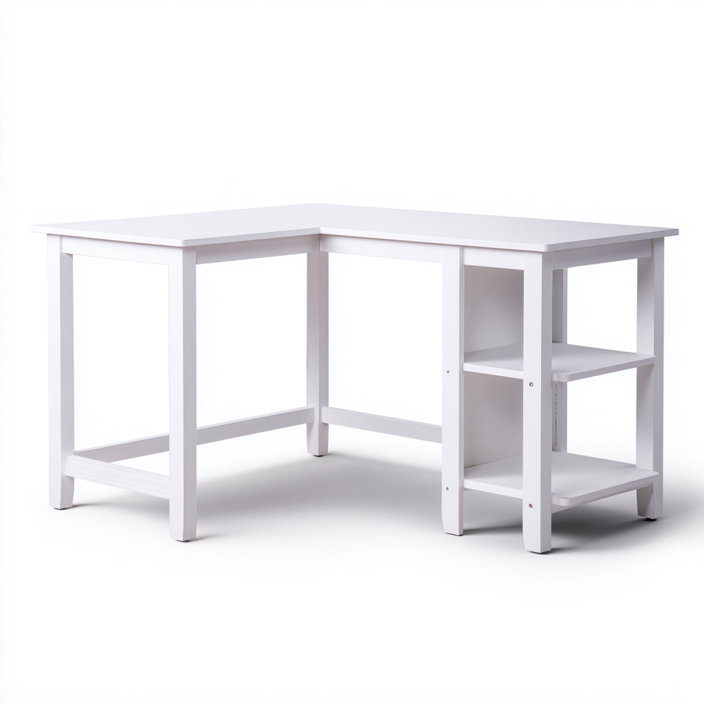 Mesas de oficina madera 140x140x75 cm blanco - con almacenamiento lateral - diseño moderno-Javoraiahouse